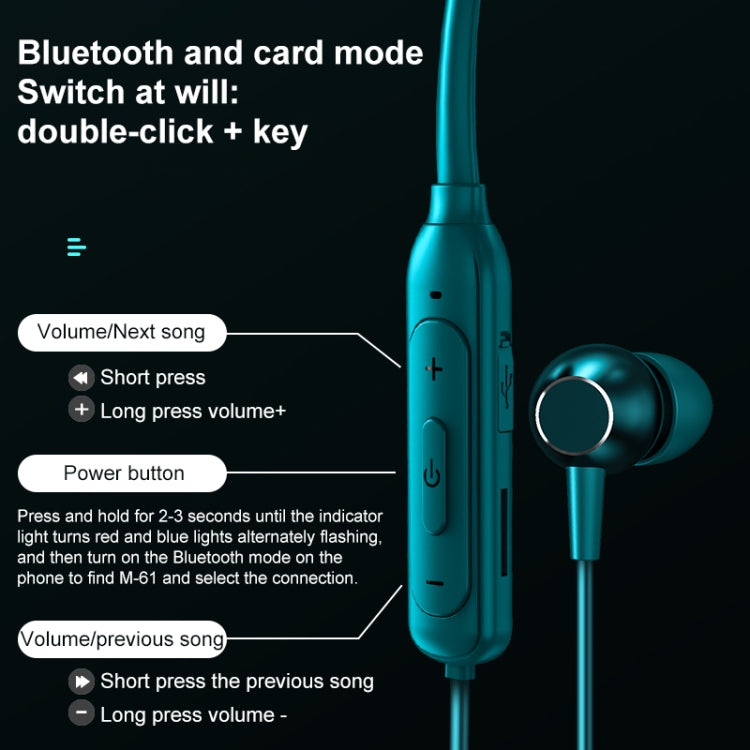 M61 Bluetooth 5.1 Business Sport Auricolare Bluetooth stereo da collo in metallo magnetico
