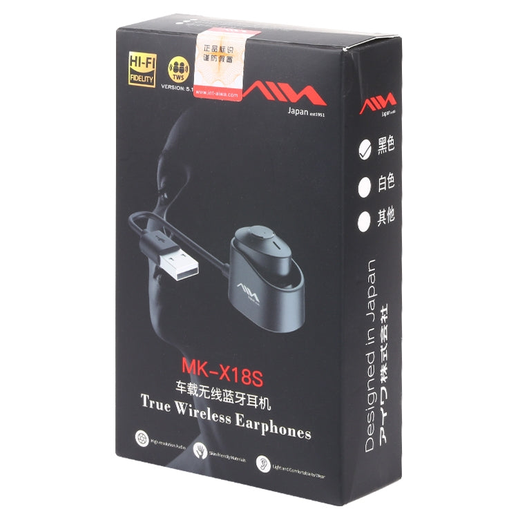 AIN MK-X18S Auricolare Bluetooth wireless singolo per auto USB con scatola di ricarica, supporto chiamate HD, Siri e accoppiamento automatico, MK-X18S