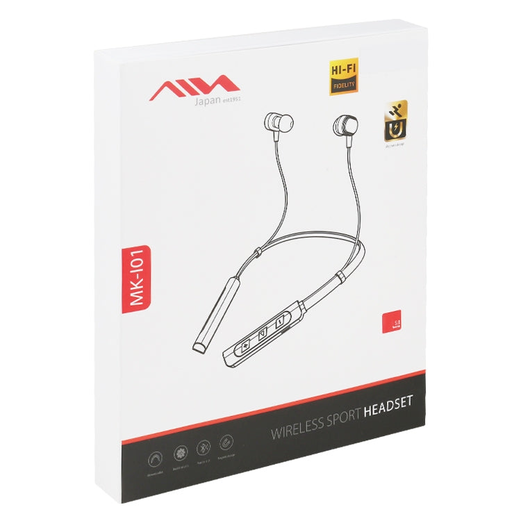 AIN MK-I01 IPX4 Auricolare Bluetooth sportivo con controllo via cavo, impermeabile, montato sul collo, con fibbia per cavo, supporto per chiamate e assistente vocale