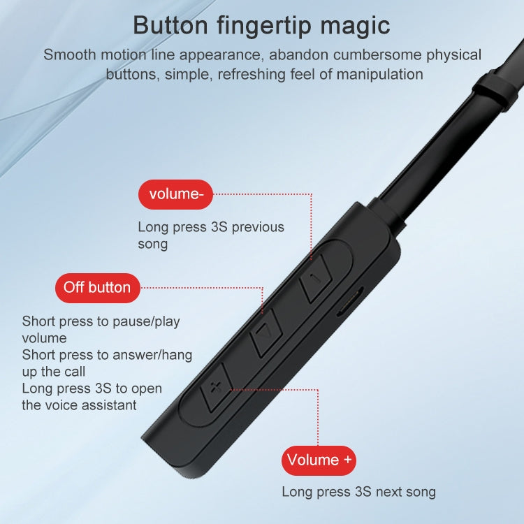 AIN MK-I01 IPX4 Auricolare Bluetooth sportivo con controllo via cavo, impermeabile, montato sul collo, con fibbia per cavo, supporto per chiamate e assistente vocale