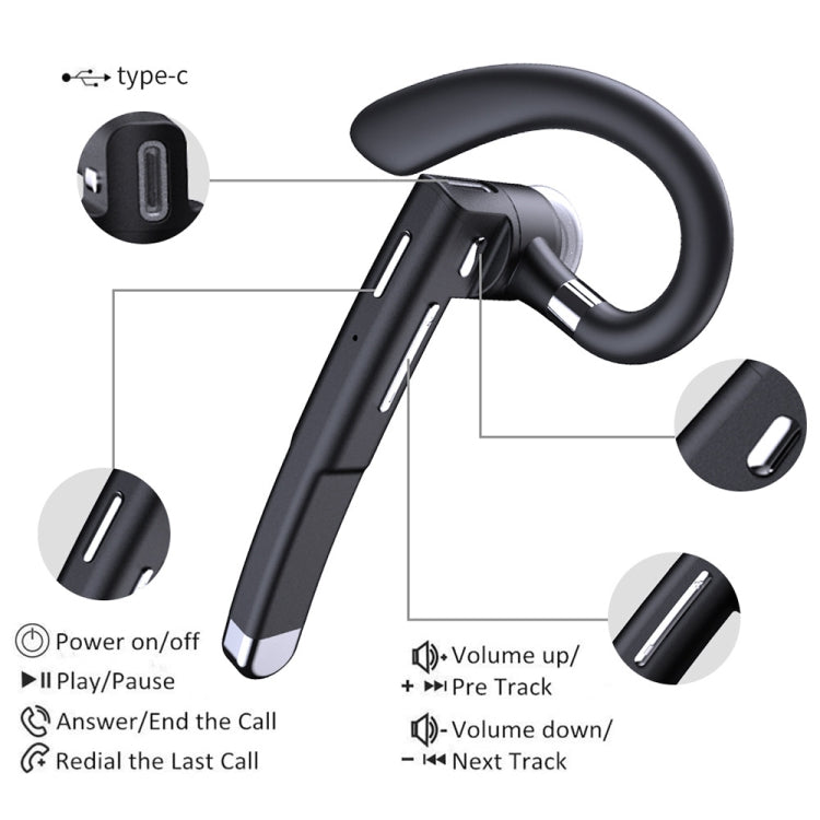 YYK-520 Auricolare Bluetooth wireless con gancio auricolare girevole singolo con cancellazione del rumore, specificazione: versione semplificata, YYK-520