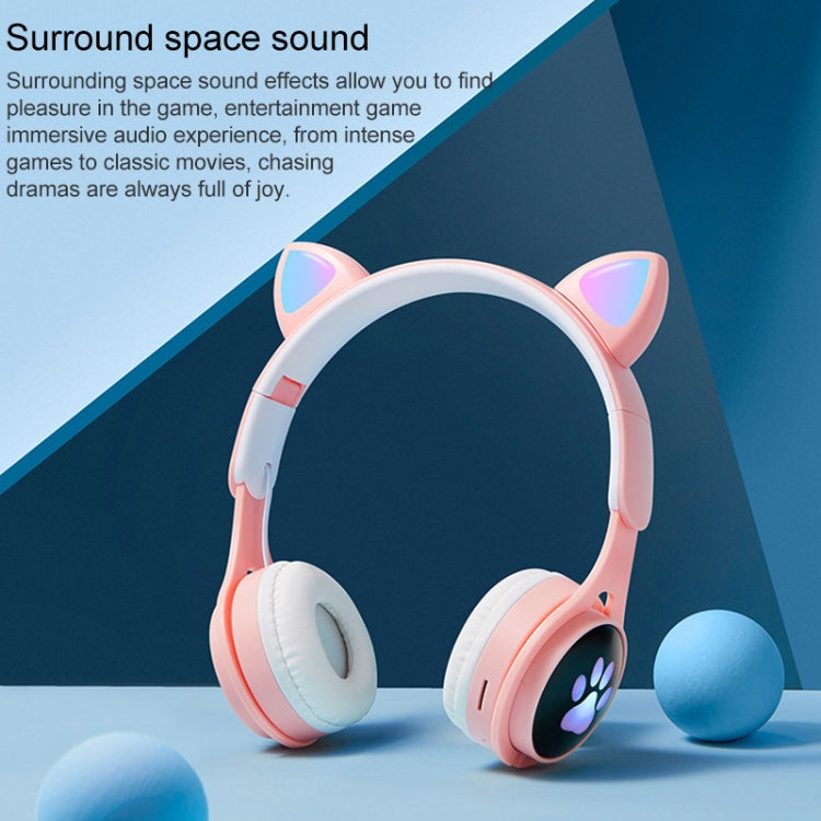 B30 Cat Paw Cat Ears Auricolare Bluetooth pieghevole luminoso colorato con jack da 3,5 mm e slot per schede TF