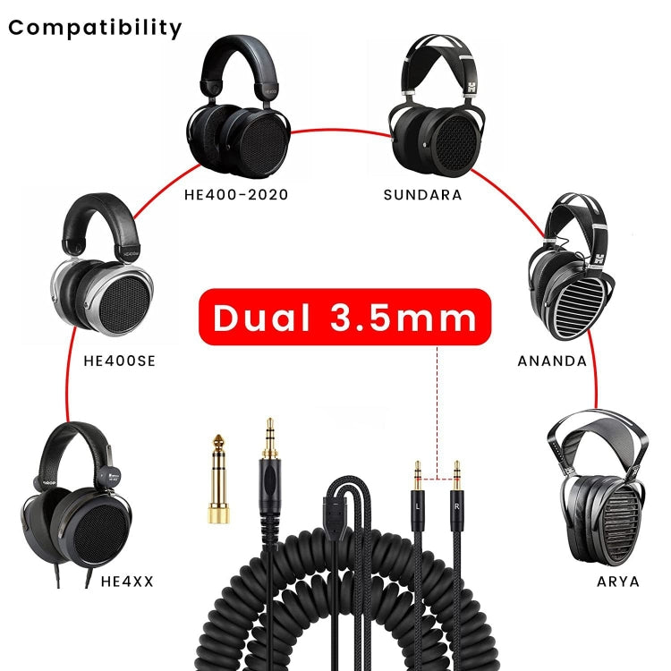 ZS0227 Cavo audio doppio a molla per cuffie da 3,5 mm per Denon AH-D7100 7200 D600 D9200 5200