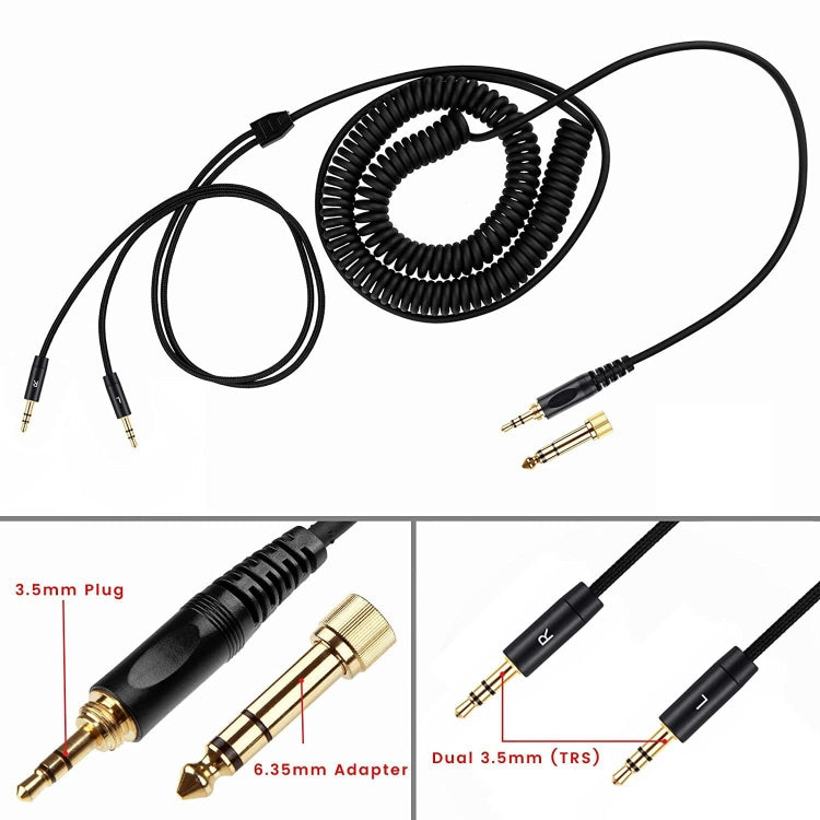 ZS0227 Cavo audio doppio a molla per cuffie da 3,5 mm per Denon AH-D7100 7200 D600 D9200 5200