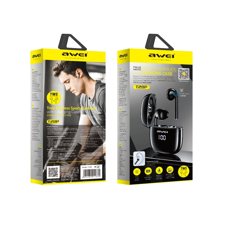 Awei T28P Bluetooth V5.0 TWS Ture Wireless Sport Auricolare con display a LED con custodia di ricarica