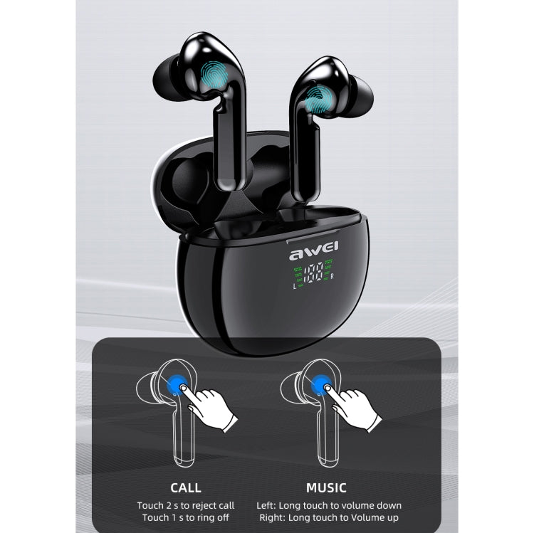 Awei T15P Bluetooth V5.0 TWS Ture Auricolare sportivo wireless con display a LED con custodia di ricarica, T15P