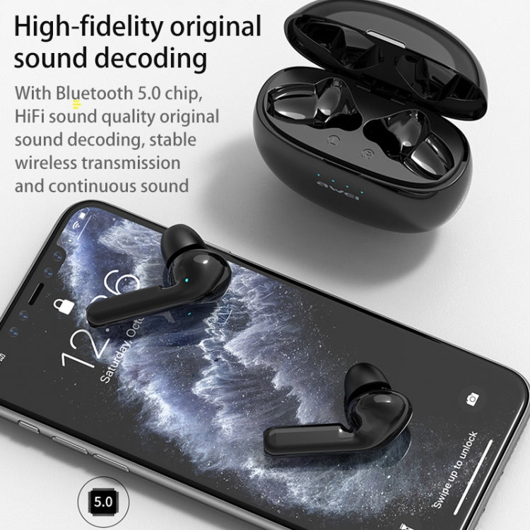 Awei T15 TWS Bluetooth V5.0 Ture Auricolare sportivo wireless con custodia di ricarica, T15