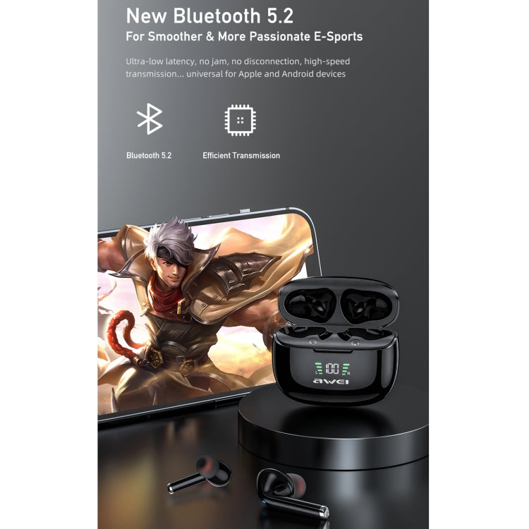 Awei TA8 Bluetooth 5.2 ANC Auricolare Bluetooth wireless con riduzione attiva del rumore, TA8