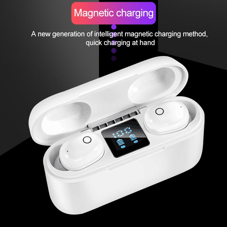 Auricolare Bluetooth wireless a due orecchie Dt-18 con cabina di ricarica da 2000 mAh, ricarica touch e aspirazione magnetica intelligente