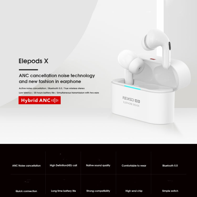 ELEFONO Elepods X Auricolare Bluetooth 5.0 con cancellazione del rumore ANC wireless con scatola di ricarica
