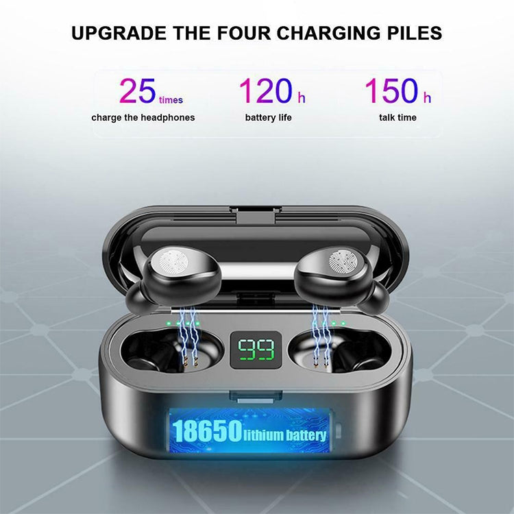 Auricolare Bluetooth wireless binaurale F9 TWS V5.0 Touch Control con custodia di ricarica e display digitale, F9