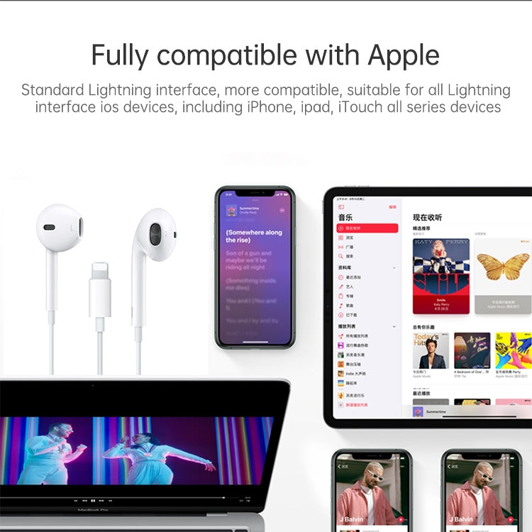 Auricolare cablato con interfaccia a 8 pin, non supporta le chiamate, lunghezza del cavo: 1,2 m, Support Music