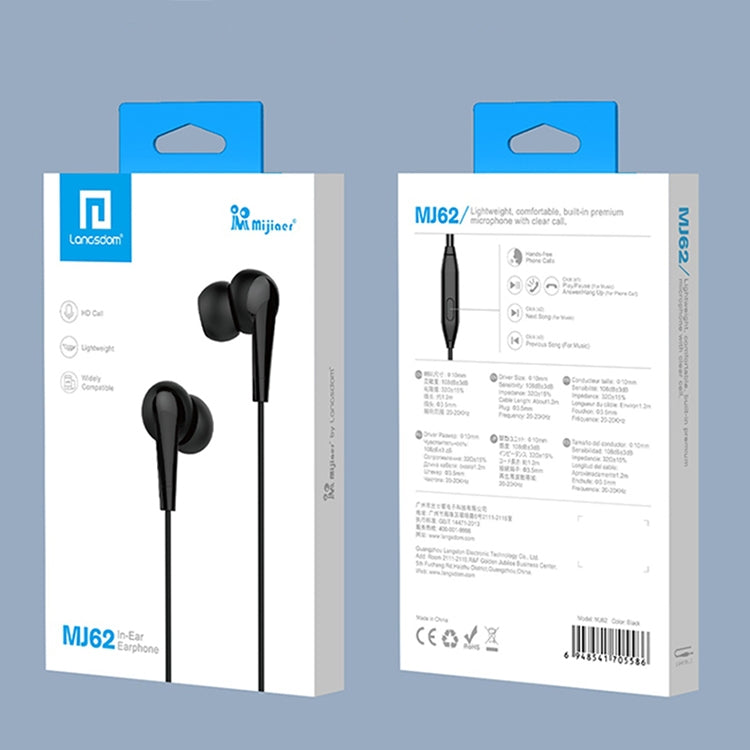 Langsdom MJ62 Auricolari stereo con cavo in-ear da 1,2 m, interfaccia da 3,5 mm, con microfono