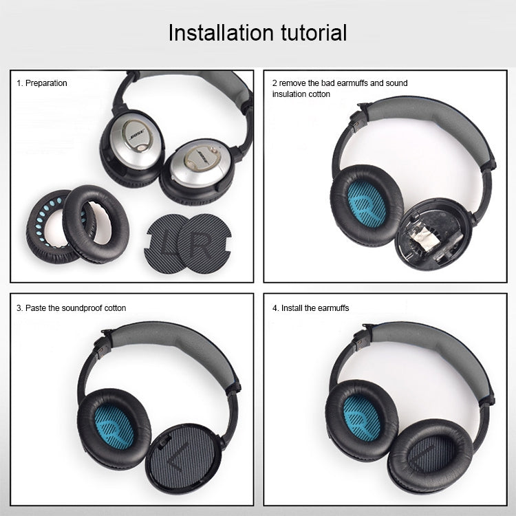 1 paio di cuffie con paraorecchie morbide e rivestimento in cotone fonoassorbente per BOSE QC2 / QC15 / AE2 / QC25