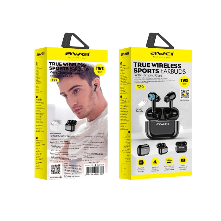 Awei T29 Bluetooth V5.0 TWS True Wireless Sports Auricolare con custodia di ricarica