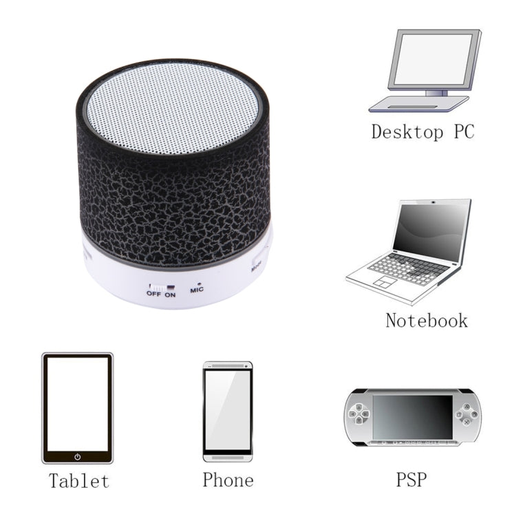 Mini altoparlante stereo Bluetooth portatile Glare Crack A9 con luce LED, microfono integrato, supporto chiamate in vivavoce e scheda TF