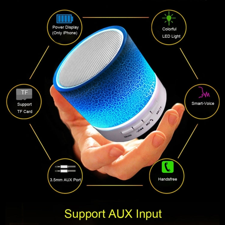 Mini altoparlante stereo Bluetooth portatile Glare Crack A9 con luce LED, microfono integrato, supporto chiamate in vivavoce e scheda TF