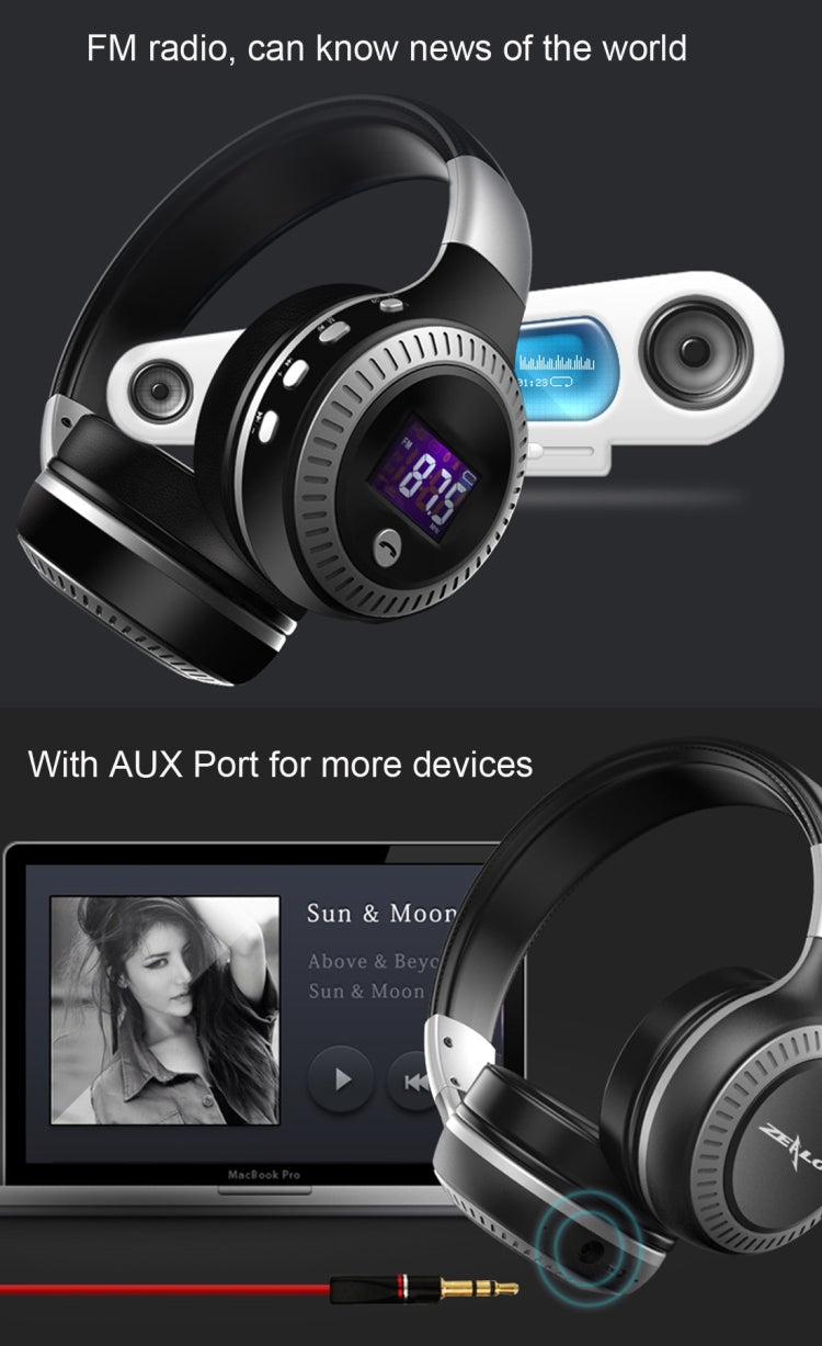 Zealot B19 Auricolare musicale stereo Bluetooth con archetto pieghevole con display per iPhone, Galaxy, Huawei, Xiaomi, LG, HTC e altri smartphone