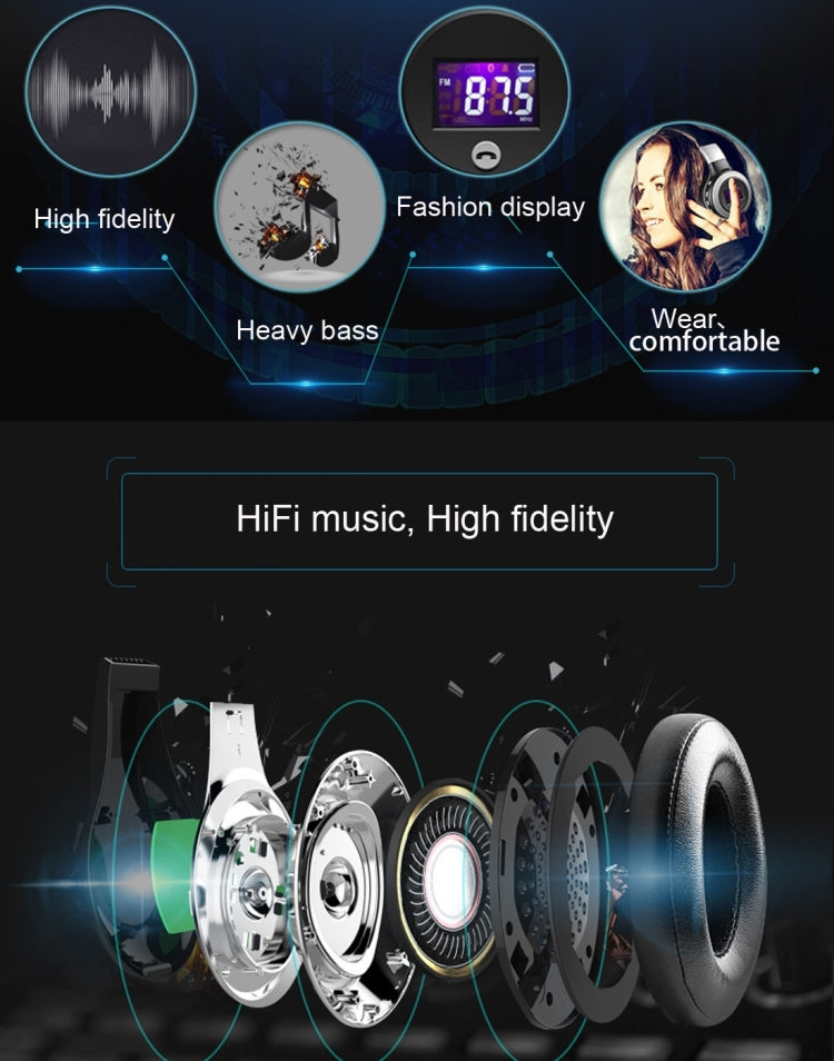 Zealot B19 Auricolare musicale stereo Bluetooth con archetto pieghevole con display per iPhone, Galaxy, Huawei, Xiaomi, LG, HTC e altri smartphone