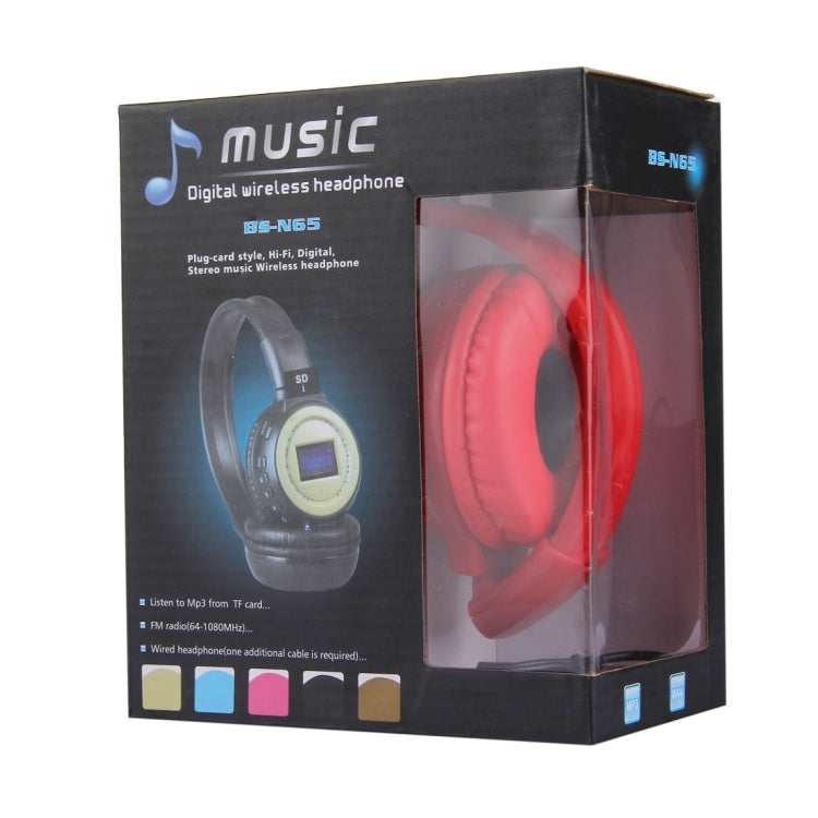 BS-N65 Cuffie stereo HiFi wireless pieghevoli con archetto con schermo LCD, slot per schede TF, indicatore luminoso LED e funzione FM, BS-N65