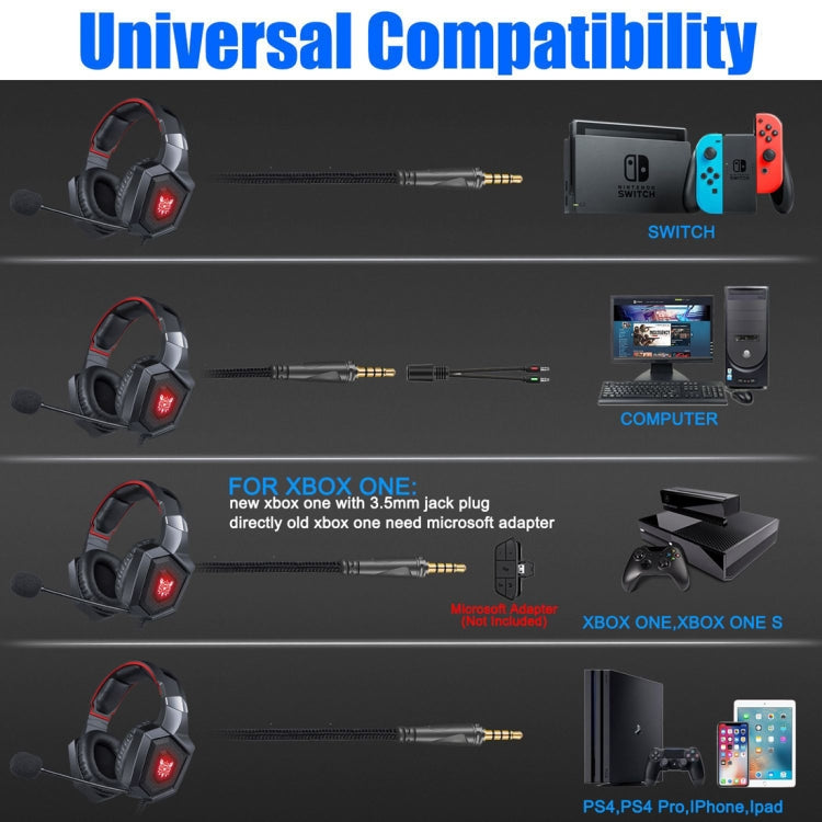 ONIKUMA K8 Cuffie da gioco surround stereo over-ear bass con microfono e luci a LED