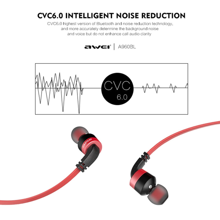 Auricolare Bluetooth sportivo wireless AWEI A960BL con controllo via cavo, supporto per chiamate in vivavoce