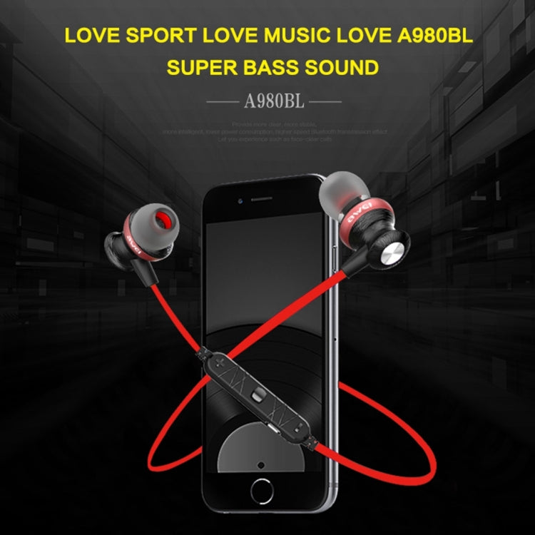 Auricolare Bluetooth magnetico sportivo wireless AWEI A980BL con controllo via cavo, supporto per chiamate in vivavoce