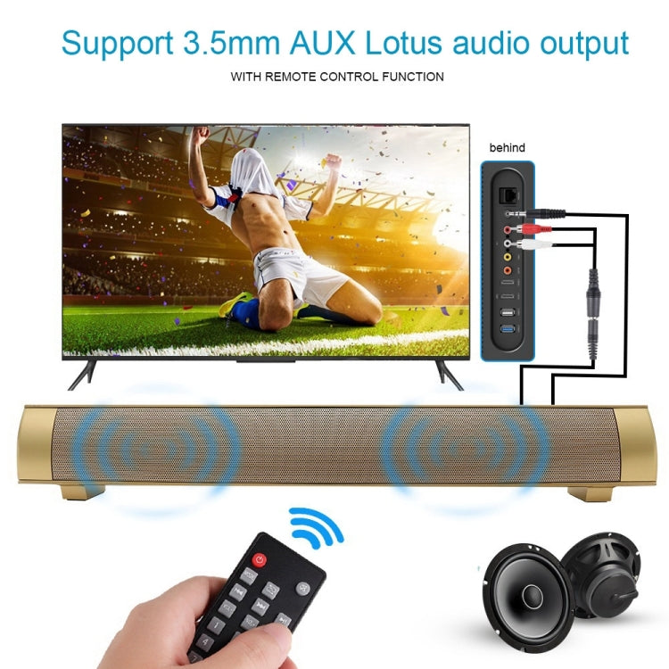 Soundbar LP-08 (CE0152) Lettore MP3 USB Altoparlante soundbar wireless Bluetooth 2.1CH con telecomando, CE0152 Black, CE0152 Gold