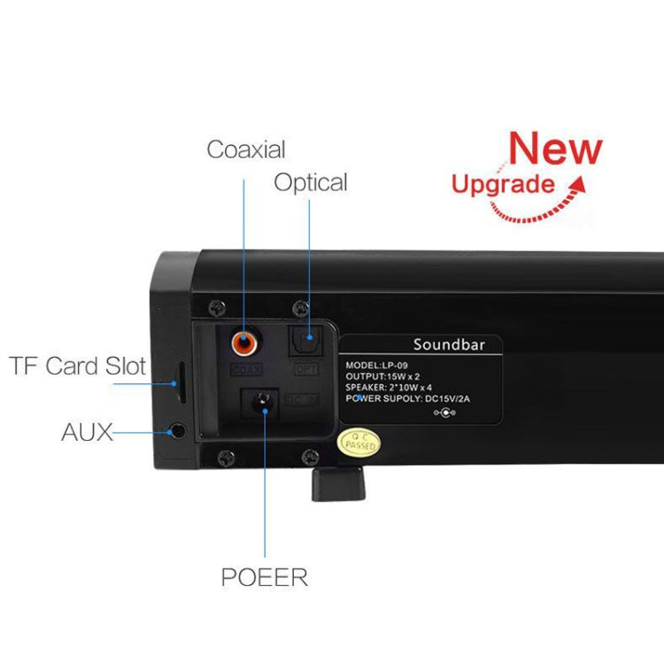 Soundbar LP-09 (CE0148) Altoparlante soundbar wireless Bluetooth per home theater con telecomando, CE0148 Black