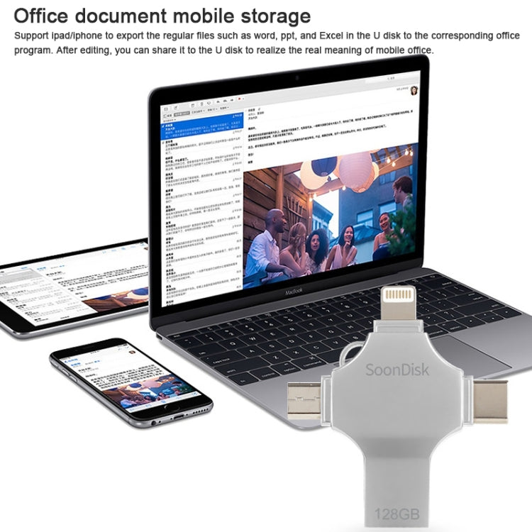 Unità flash USB 3.0 + 8 pin 4 in 1 da 128 GB + Mirco USB + USB-C / Type-C a doppio uso con funzione OTG, 128GB