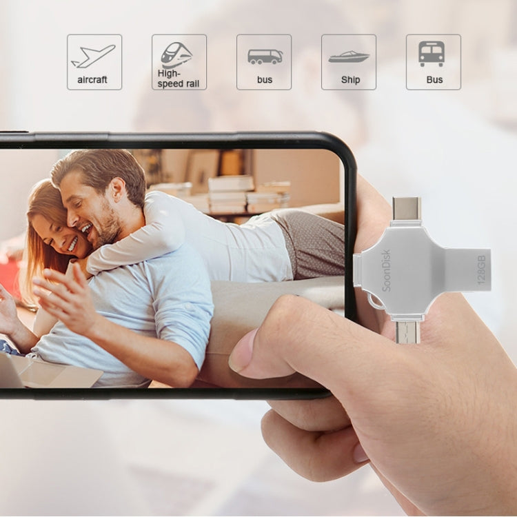 Unità flash USB 3.0 + 8 pin 4 in 1 da 128 GB + Mirco USB + USB-C / Type-C a doppio uso con funzione OTG, 128GB