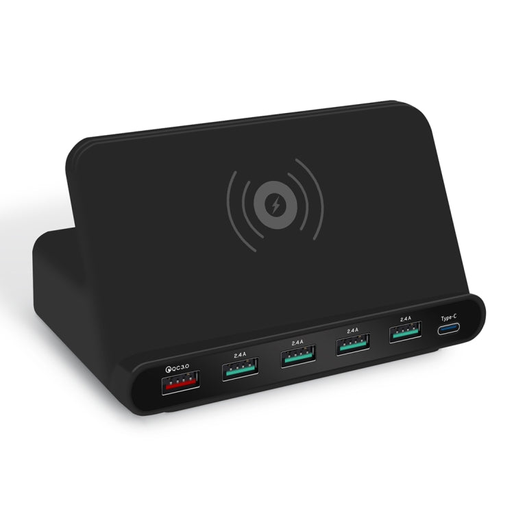 Interfaccia USB QC 3.0 da 828 W 7 in 1 60 W + 4 porte USB + interfaccia USB-C / Type-C + caricabatterie multifunzione con ricarica wireless con funzione di supporto per telefono cellulare, spina AU, AU Plug Black, AU Plug White