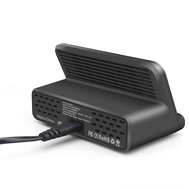 Interfaccia USB QC 3.0 da 828 W 7 in 1 60 W + 4 porte USB + interfaccia USB-C / Type-C + caricabatterie multifunzione con ricarica wireless con funzione di supporto per telefono cellulare, spina AU, AU Plug Black, AU Plug White