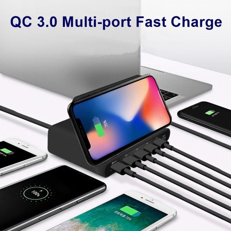 Interfaccia USB QC 3.0 da 828 W 7 in 1 60 W + 4 porte USB + interfaccia USB-C / Type-C + caricabatterie multifunzione con ricarica wireless con funzione di supporto per telefono cellulare, spina AU, AU Plug Black, AU Plug White