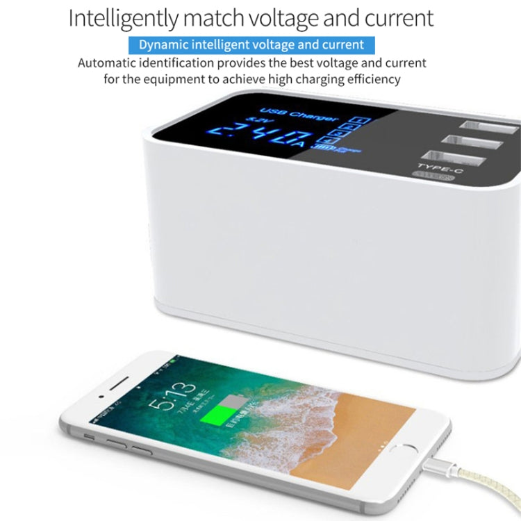 CDA30 20 W 3 porte USB + porte USB-C/Type-C Caricabatterie multifunzione con display LED, presa UK, UK Plug