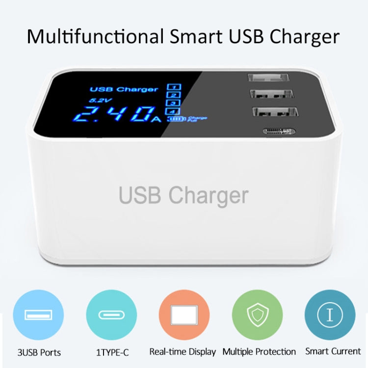 CDA30 20 W 3 porte USB + porte USB-C/Type-C Caricabatterie multifunzione con display LED, presa UK, UK Plug