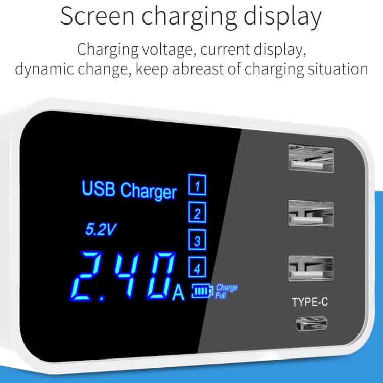 CDA30 20W 3 porte USB + porte USB-C/Type-C Caricabatterie multifunzione con display LED, presa USA, US Plug