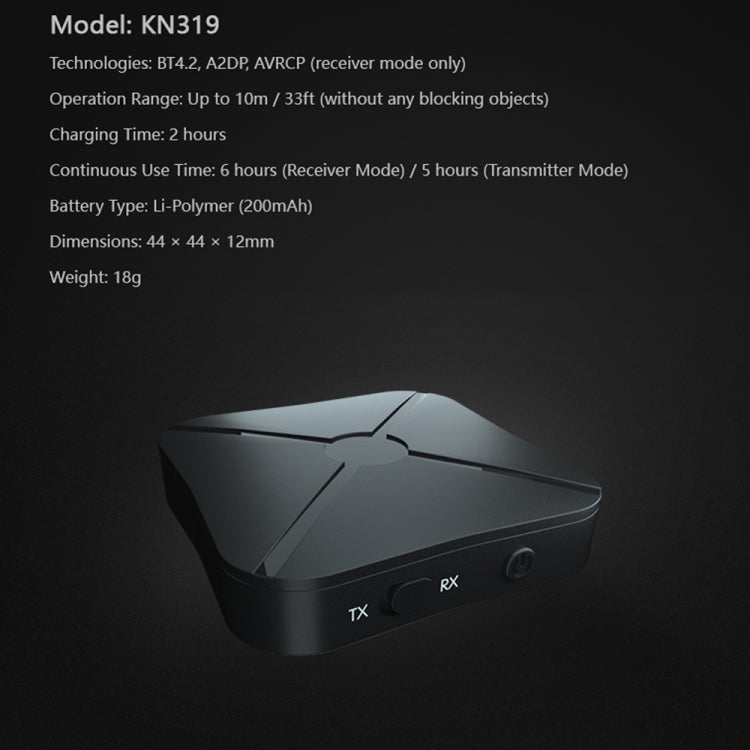 Adattatore per ricevitore e trasmettitore Bluetooth 4.2 audio wireless 2 in 1 KN319, KN319