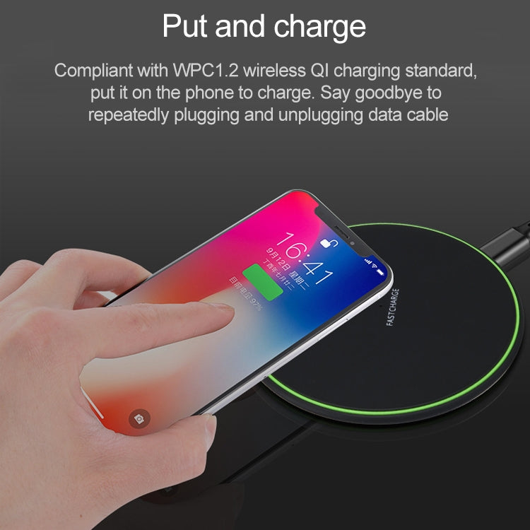 Caricabatterie wireless a ricarica rapida ultrasottile KD-1 da 10 W per telefoni Android e iPhone, Fast Charging, Black, Fast Charging, White