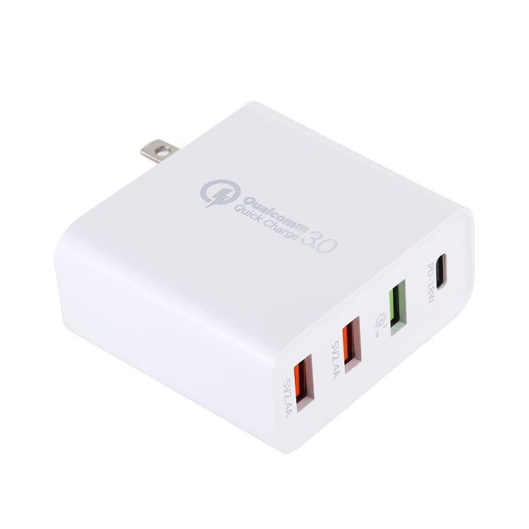Set caricabatterie da viaggio A3 PD 18W USB-C / Type-C + QC3.0 USB + doppia interfaccia USB, presa USA / presa EU / presa UK