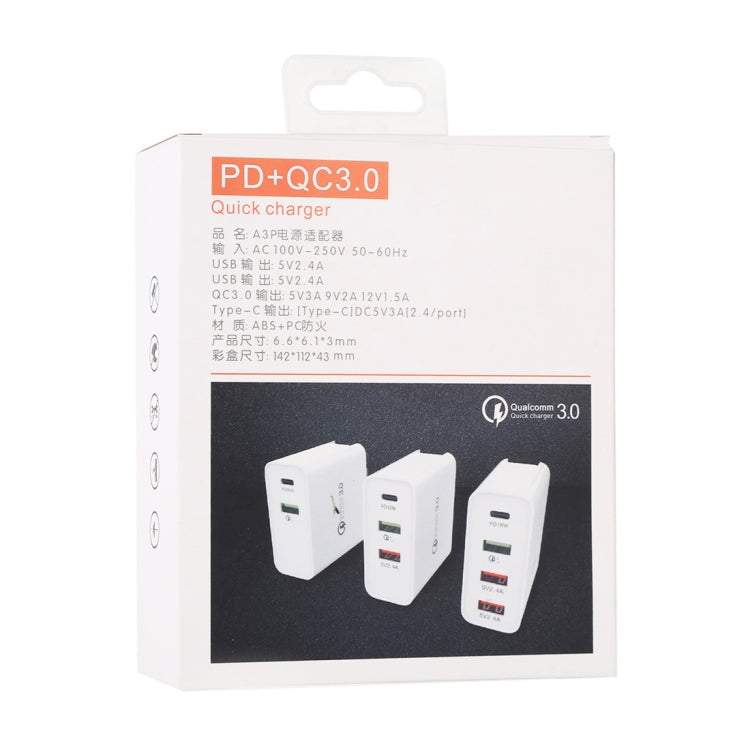 Set caricabatterie da viaggio A3 PD 18W USB-C / Type-C + QC3.0 USB + doppia interfaccia USB, presa USA / presa EU / presa UK