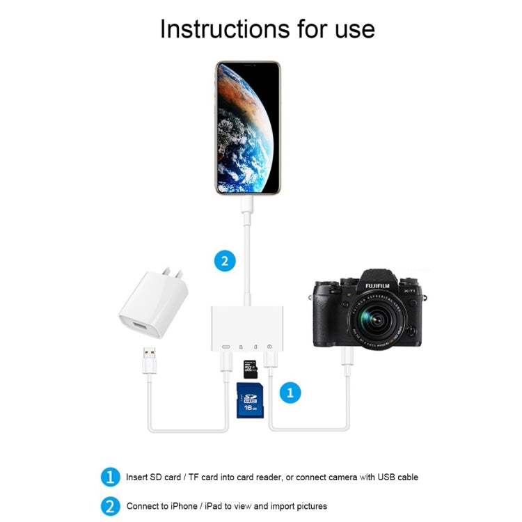 NK-108L Adattatore per lettore di fotocamere da 8 pin a USB + scheda TF + scheda SD, compatibile con sistemi IOS 9.1 e versioni successive, NK-108L