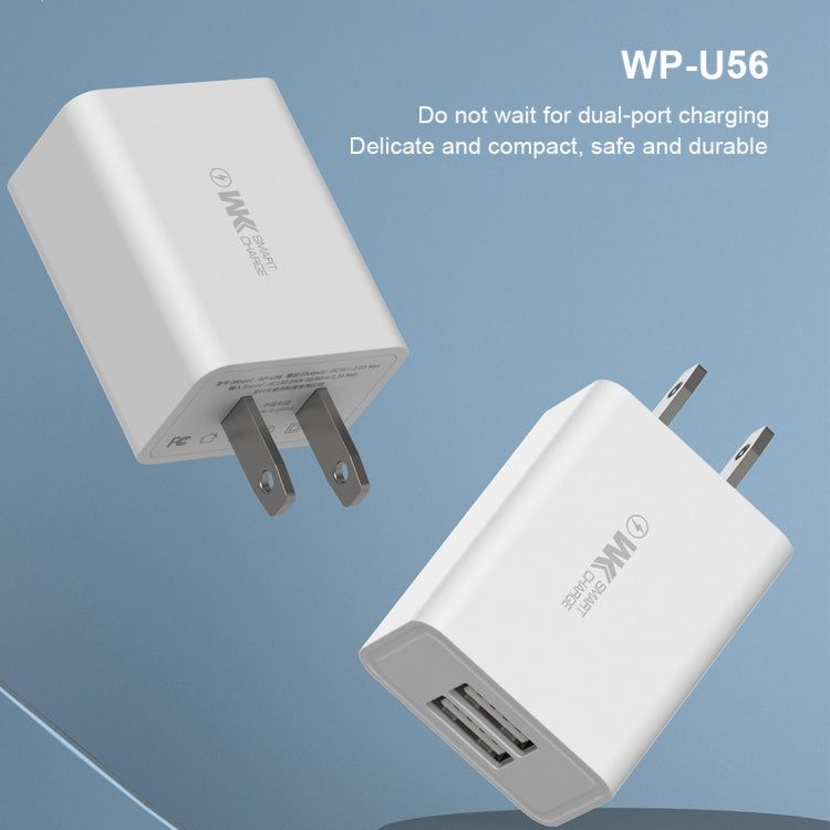 Adattatore di alimentazione per caricabatterie da viaggio a ricarica rapida Dual USB WK WP-U56 2A, presa americana, US Plug