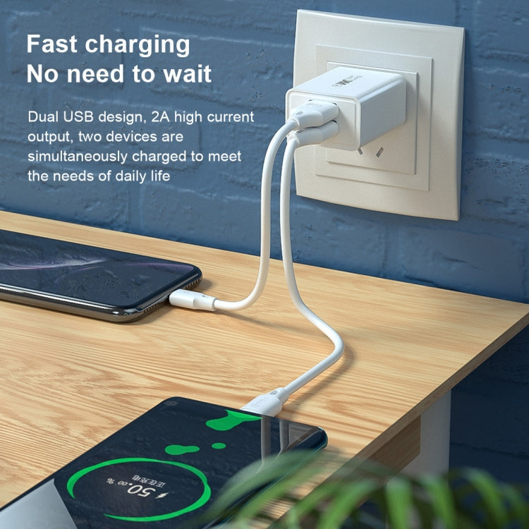 Adattatore di alimentazione per caricabatterie da viaggio a ricarica rapida Dual USB WK WP-U56 2A, presa americana, US Plug