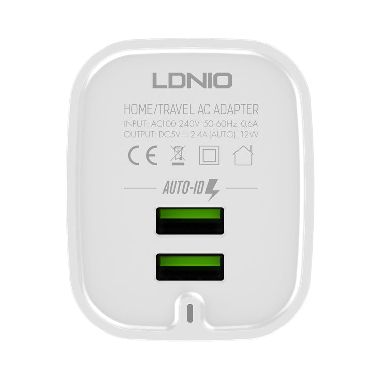 LDNIO A201 Caricatore adattatore per telefono cellulare con ricarica diretta doppia USB 2.4A con cavo dati a 8 pin, 8 Pin