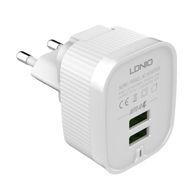 LDNIO A201 2.4A Caricatore adattatore per telefono cellulare con ricarica diretta doppia testa USB da viaggio con cavo dati micro USB, Micro USB