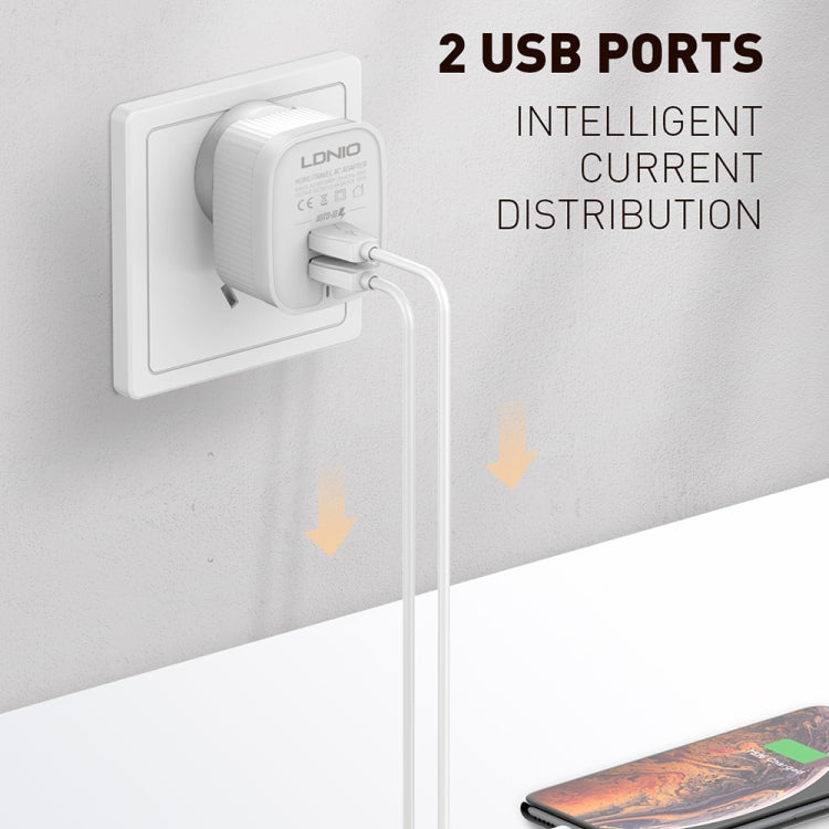 LDNIO A201 2.4A Caricatore adattatore per telefono cellulare con ricarica diretta doppia testa USB da viaggio con cavo dati micro USB, Micro USB