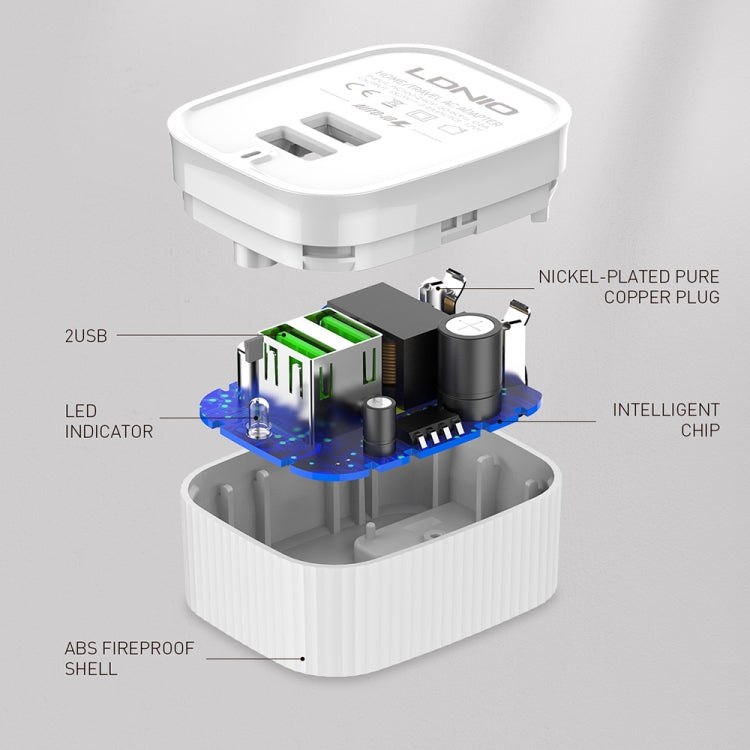LDNIO A201 2.4A Caricatore adattatore per telefono cellulare con ricarica diretta doppia testa USB da viaggio con cavo dati micro USB, Micro USB