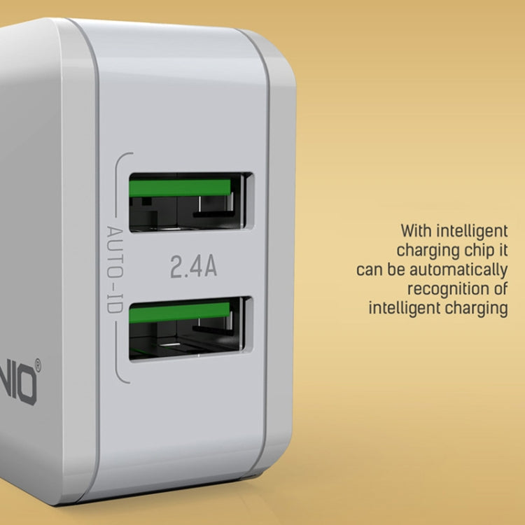 LDNIO A2201 Caricatore adattatore per telefono cellulare con ricarica diretta doppia USB 2.4A con cavo dati a 8 pin, 8 Pin