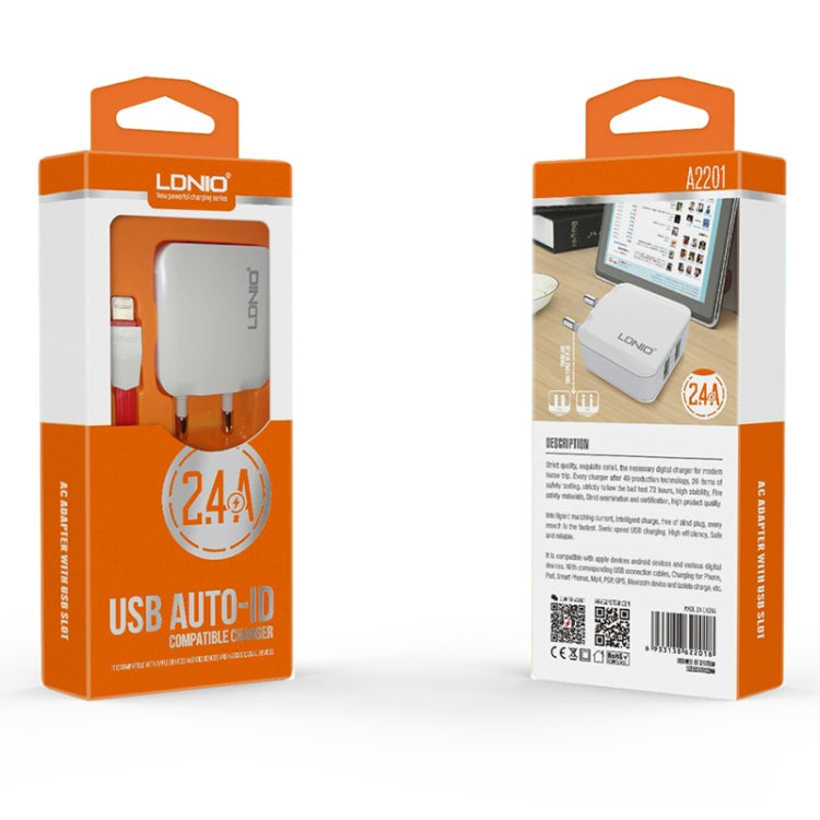 LDNIO A2201 Caricatore adattatore per telefono cellulare con ricarica diretta doppia USB 2.4A con cavo micro dati, Micro